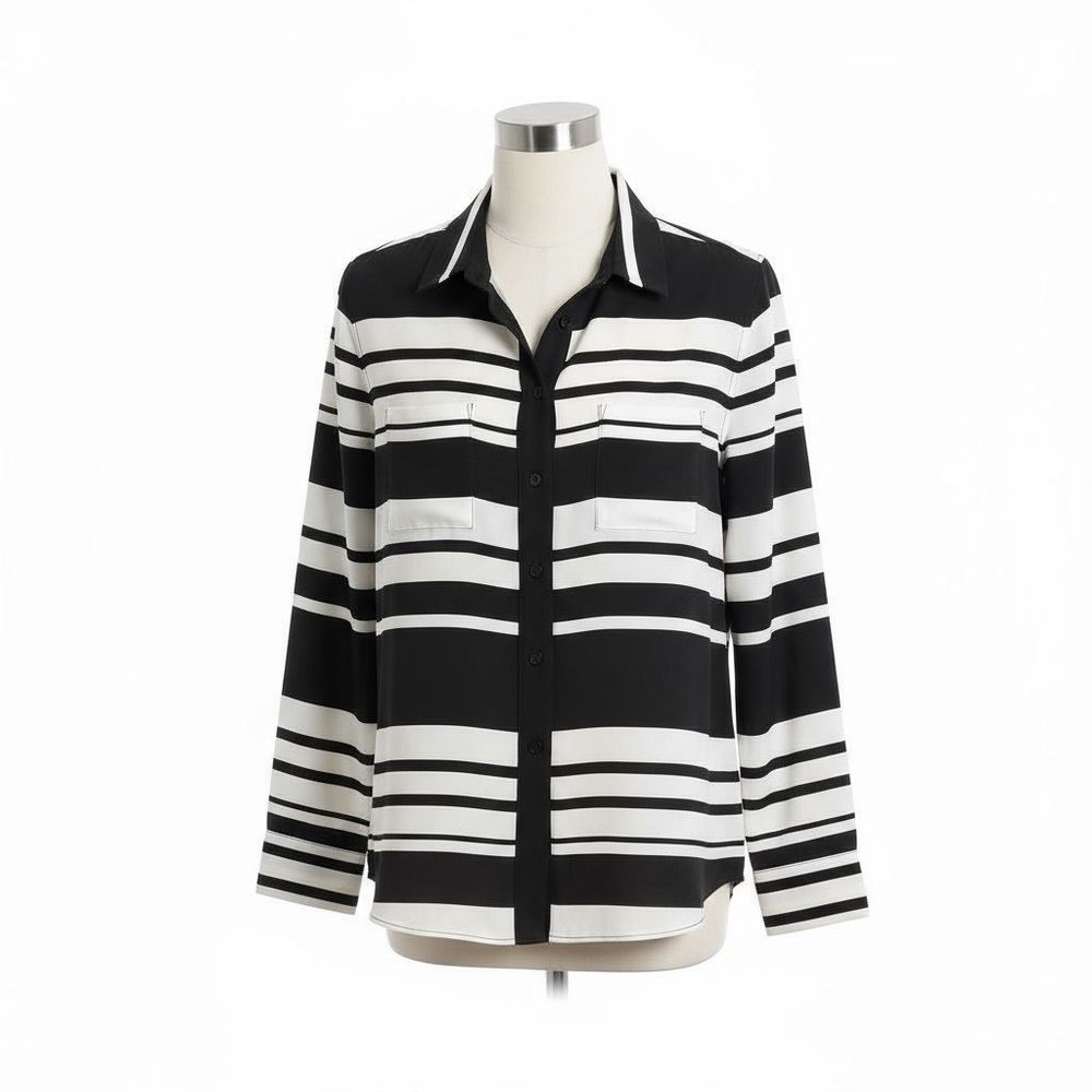 Kate Spade 100% Silk Striped Blouse | Black & White | Size M